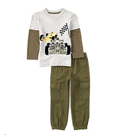 Kids Headquarters Little Boys 2T-4T Long Sleeve Racer Graphic T-Shirt And Cargo Pants 2-Piece Set