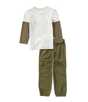 Kids Headquarters Little Boys 2T-4T Long Sleeve Racer Graphic T-Shirt And Cargo Pants 2-Piece Set