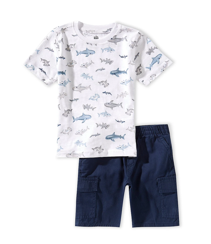 Kids Headquarters Little Boys 2T-7 Short-Sleeve Shark-Print T-Shirt & Solid Cargo Shorts Set