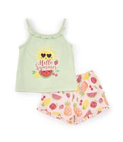 Kids Headquarters Little Girls 2T-6X Sleeveless Hello Sunshine Knit Tank Top & Printed French Terry Shorts Set