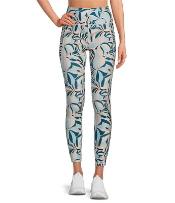 Kinesis High Rise Blue Tropical Floral Print Ankle Leggings