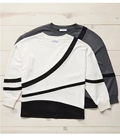 Kinesis Piece Striped Crew Neck Drop Shoulder Long Sleeve Sweatshirt