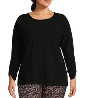 Kinesis Plus Size Knit 3/4 Shirred Sleeve Crew Neck Tee