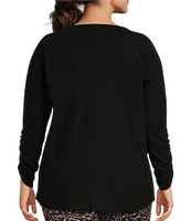 Kinesis Plus Size Knit 3/4 Shirred Sleeve Crew Neck Tee