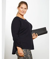 Kinesis Plus Size Knit 3/4 Shirred Sleeve Crew Neck Tee