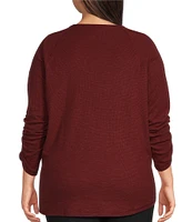 Kinesis Plus Size Knit 3/4 Shirred Sleeve Crew Neck Tee