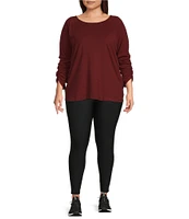 Kinesis Plus Size Knit 3/4 Shirred Sleeve Crew Neck Tee