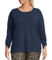 Kinesis Plus Size Knit 3/4 Shirred Sleeve Crew Neck Tee