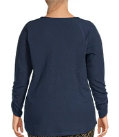 Kinesis Plus Size Knit 3/4 Shirred Sleeve Crew Neck Tee