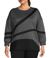 Kinesis Plus Size Piece Striped Crew Neck Drop Shoulder Long Sleeve Sweatshirt