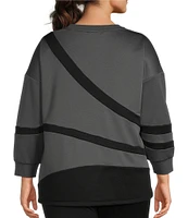 Kinesis Plus Size Piece Striped Crew Neck Drop Shoulder Long Sleeve Sweatshirt