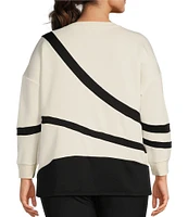 Kinesis Plus Size Piece Striped Crew Neck Drop Shoulder Long Sleeve Sweatshirt