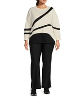 Kinesis Plus Size Piece Striped Crew Neck Drop Shoulder Long Sleeve Sweatshirt