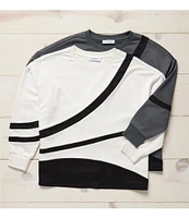 Kinesis Plus Size Piece Striped Crew Neck Drop Shoulder Long Sleeve Sweatshirt