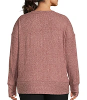 Kinesis Plus Size Ribbed Knit Long Sleeve Crew Neck Pullover