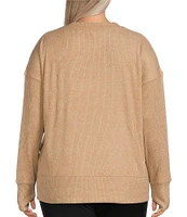 Kinesis Plus Size Ribbed Knit Long Sleeve Crew Neck Pullover