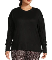 Kinesis Plus Size Ribbed Knit Long Sleeve Crew Neck Pullover