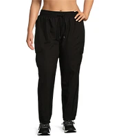 Kinesis Plus Size Woven Elastic Cinched Cuff Ribbed Waistband Ankle Joggers