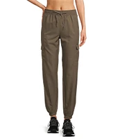 Kinesis Woven Elastic Cinched Cuff Ribbed Waistband Flap Pocket Ankle Joggers