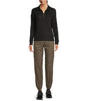 Kinesis Woven Elastic Cinched Cuff Ribbed Waistband Flap Pocket Ankle Joggers