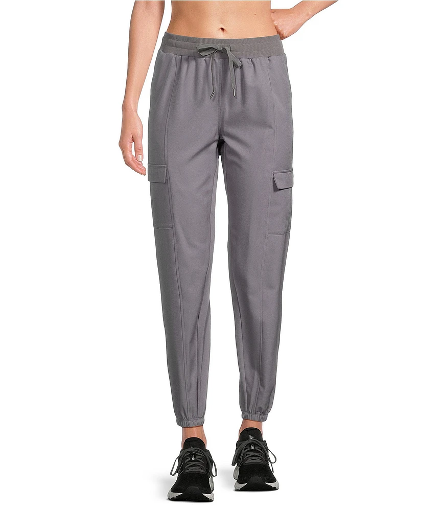 Kinesis Woven Elastic Cinched Cuff Ribbed Waistband Flap Pocket Ankle Joggers