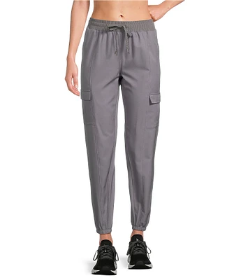 Kinesis Woven Elastic Cinched Cuff Ribbed Waistband Flap Pocket Ankle Joggers
