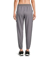 Kinesis Woven Elastic Cinched Cuff Ribbed Waistband Flap Pocket Ankle Joggers