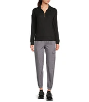 Kinesis Woven Elastic Cinched Cuff Ribbed Waistband Flap Pocket Ankle Joggers