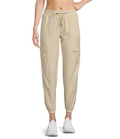Kinesis Woven Elastic Cinched Cuff Ribbed Waistband Flap Pocket Ankle Joggers