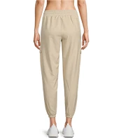 Kinesis Woven Elastic Cinched Cuff Ribbed Waistband Flap Pocket Ankle Joggers