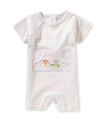 Kissy Kissy Baby Boys Newborn-18 Months Short Sleeve Dotted Stripe & Jungle Animal Motif Shortall