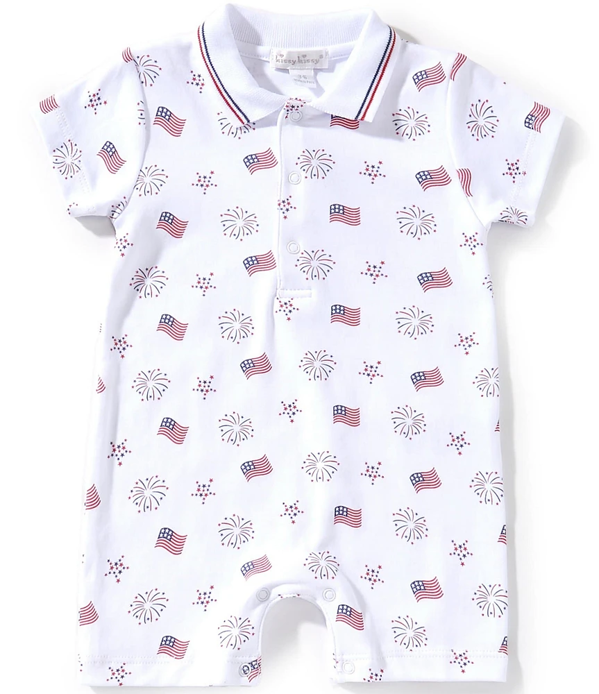 Kissy Kissy Baby Boys Newborn-24 Months Short Sleeve Bold Stripes & Bright Stars Printed Shortall