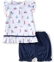 Kissy Kissy Baby Girls 9-24 Months Seas The Day Ruffle Sleeve Top & Shorts Sunsuit Set