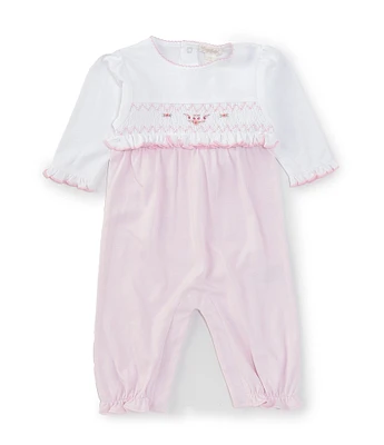 Kissy Kissy Baby Girls Newborn-9 Months Long Sleeve Embroidered Smocked Coverall