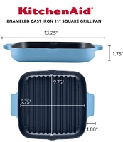 Kitchenaid Enameled Cast Iron Square Grill and Roasting Pan, 11-Inch