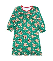 Komar Kids Little Girls 2T-4T Rudolph Red Nose Reindeer Printed Long Sleeve Nightgown