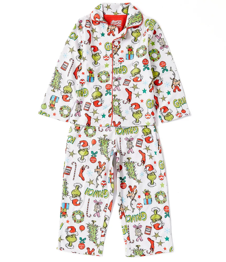 Komar Kids Little/Big Boys 2T-14 Long-Sleeve Grinch Brushed Micro Jersey Pajama Top & Matching Pajama Pants Set