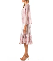 Komarov Beaded Scoop Neck Satin Charmeuse and Chiffon Mixed Media A-line Midi Jacket Dress