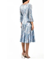 Komarov Boat Neck 3/4 Flutter Sleeve Printed Dress