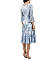 Komarov Boat Neck 3/4 Flutter Sleeve Printed Dress