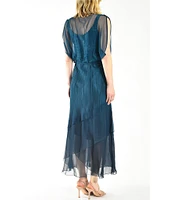 Komarov Charmeuse Accordion Pleated Attached Chiffon Popover Cowl Neck Sleeveless Tiered Midi Dress