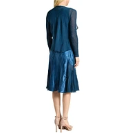 Komarov Charmeuse Chiffon Round Neck Long Sleeve Ruffle Front Two-Piece Jacket Dress