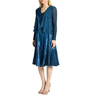 Komarov Charmeuse Chiffon Round Neck Long Sleeve Ruffle Front Two-Piece Jacket Dress