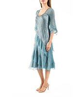 Komarov Charmeuse Chiffon Tulip Sleeve Tiered Diagonal Hem Fit & Flare Dress