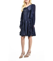 Komarov Charmeuse Chiffon V-Neck 3/4 Sleeve Ruffle Cascade Two Piece Jacket Dress