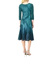 Komarov Charmeuse Chiffon V-Neck 3/4 Sleeves Beaded Trim Fit & Flare Dress