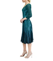 Komarov Charmeuse Chiffon V-Neck 3/4 Sleeves Beaded Trim Fit & Flare Dress