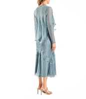 Komarov Charmeuse Chiffon V-Neck Long Sleeve Ruffle Front 2-Piece Jacket Dress