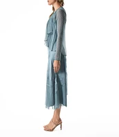 Komarov Charmeuse Chiffon V-Neck Long Sleeve Ruffle Front 2-Piece Jacket Dress