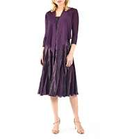 Komarov Charmeuse Chiffon Y-Neck 3/4 Sleeve Pyramid Accordion Pleated A-Line 2-Piece Jacket Dress